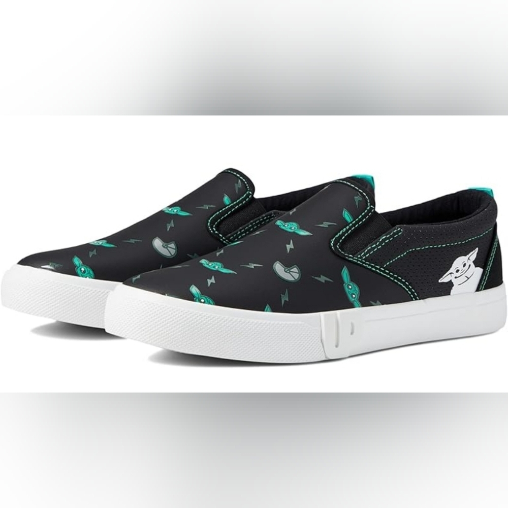 Ground Up Grogu All Over Print Slip-On - Black and Green Shoes -Women 10 Men 8.5